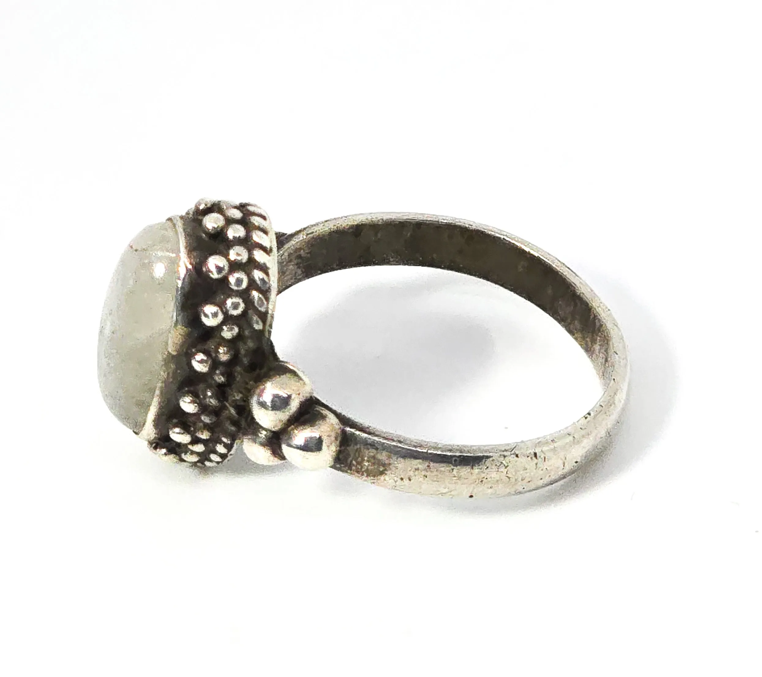 Flashy Blue Moonstone tribal Bali Balinese gemstone sterling silver ring size 6.5
