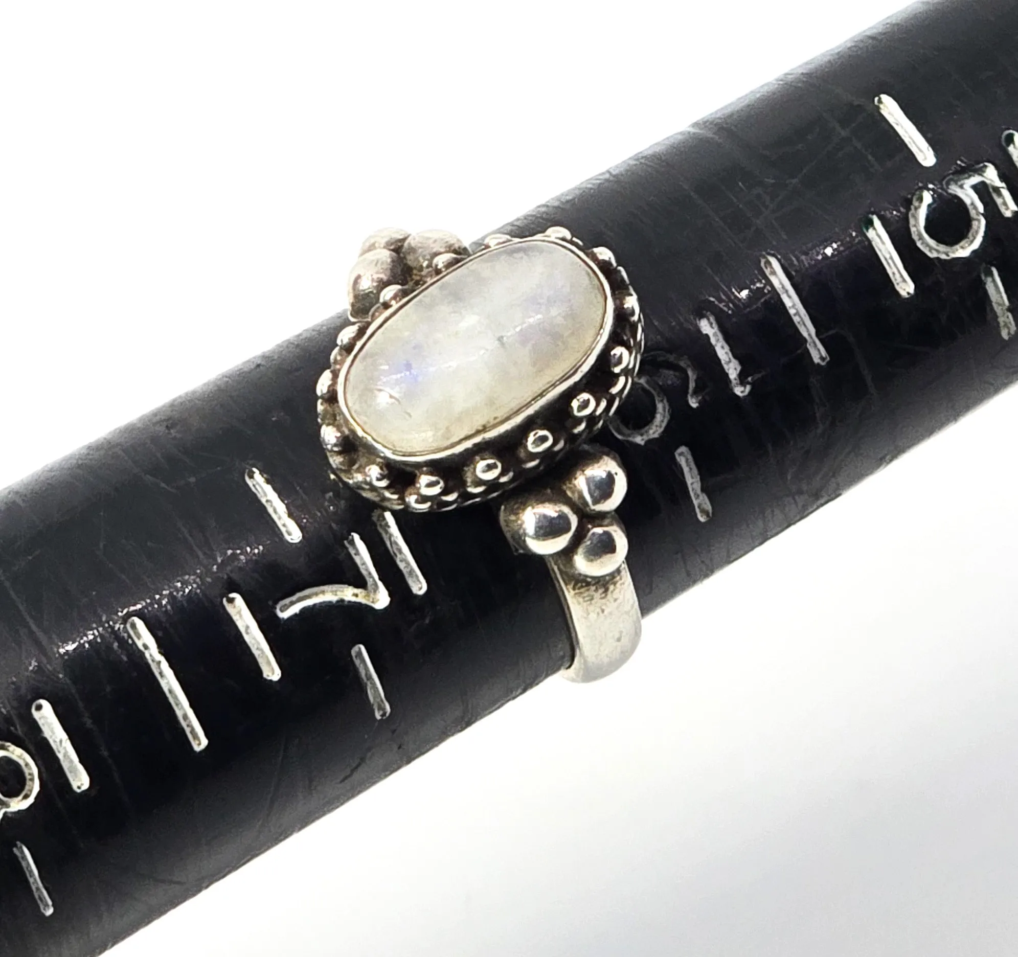 Flashy Blue Moonstone tribal Bali Balinese gemstone sterling silver ring size 6.5