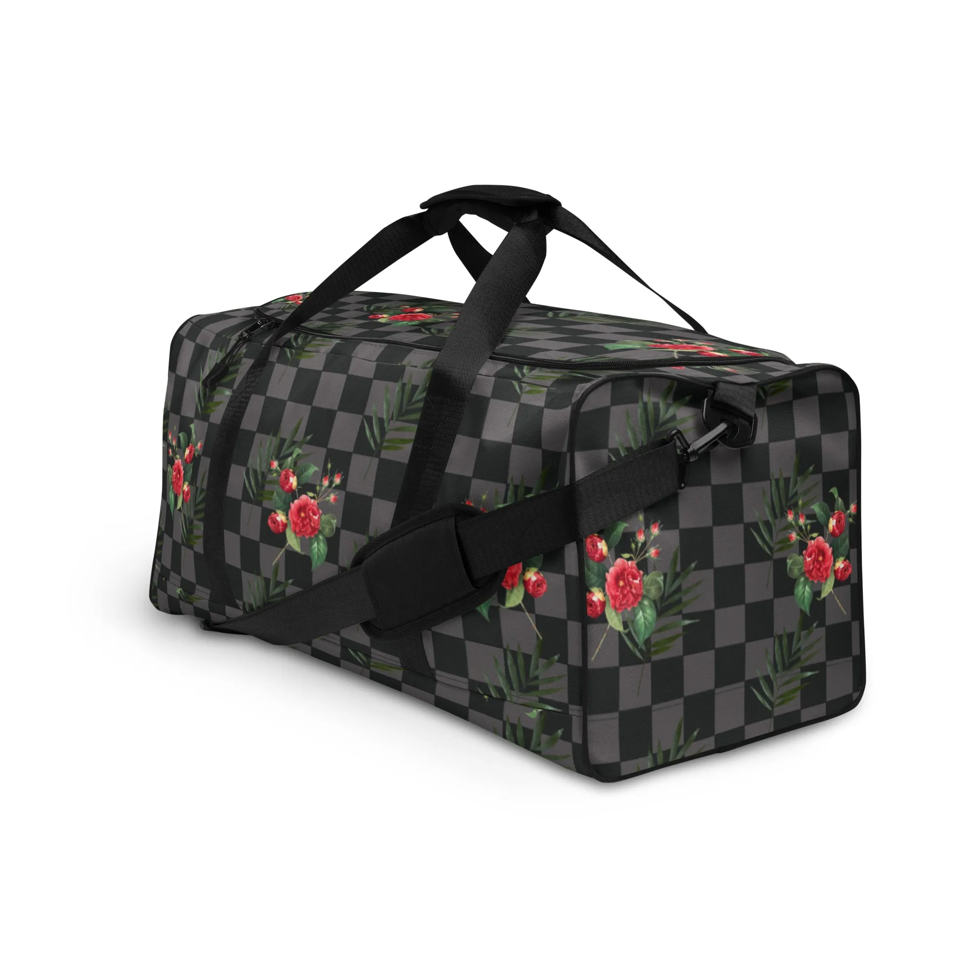 Flower Leaf Classic Plaid Design Hand Held Gym Luggage Travel Bag