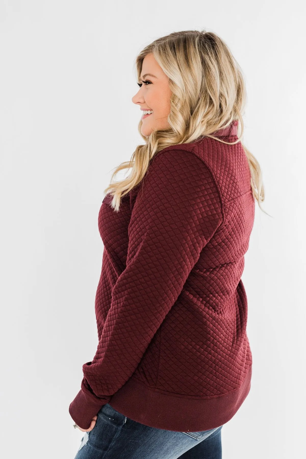 Forever My Friend Quilted Pullover- Burgundy