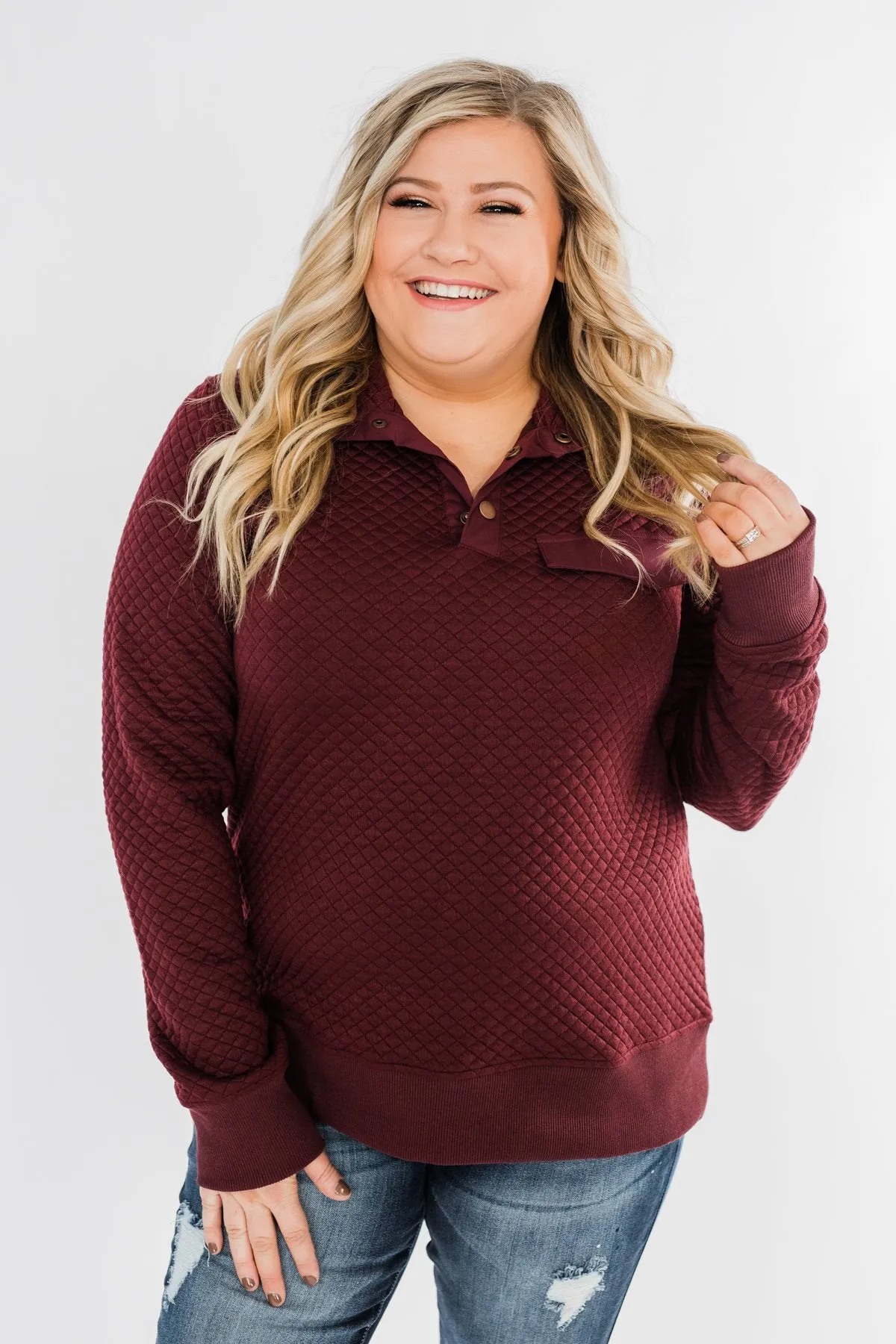 Forever My Friend Quilted Pullover- Burgundy