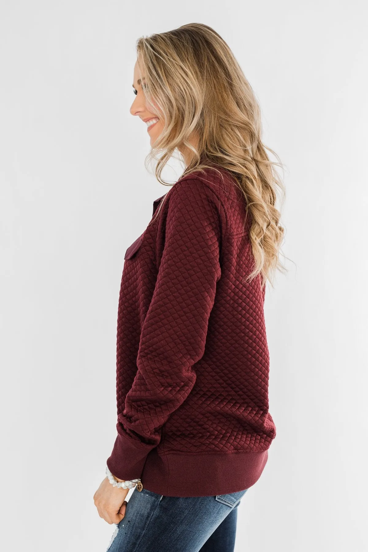 Forever My Friend Quilted Pullover- Burgundy
