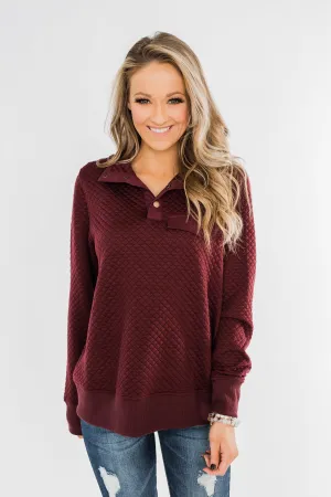 Forever My Friend Quilted Pullover- Burgundy