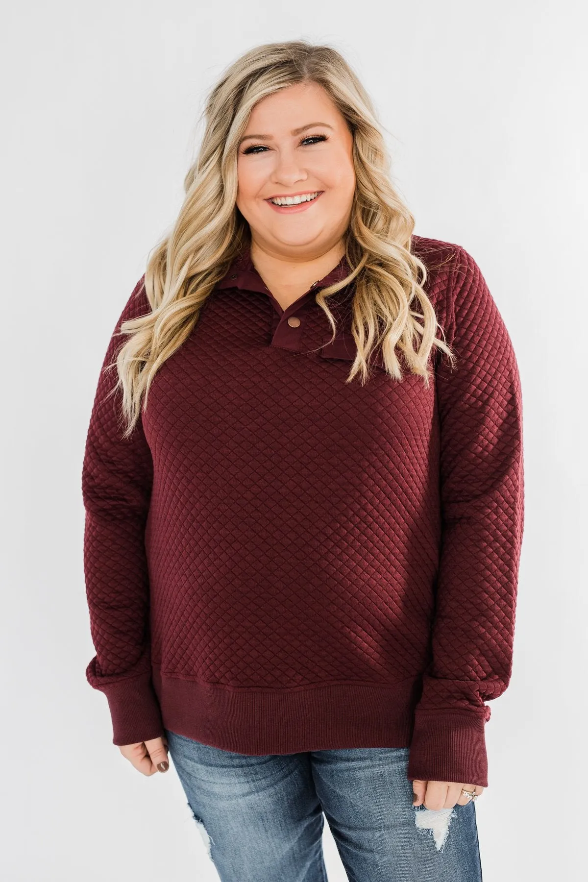 Forever My Friend Quilted Pullover- Burgundy