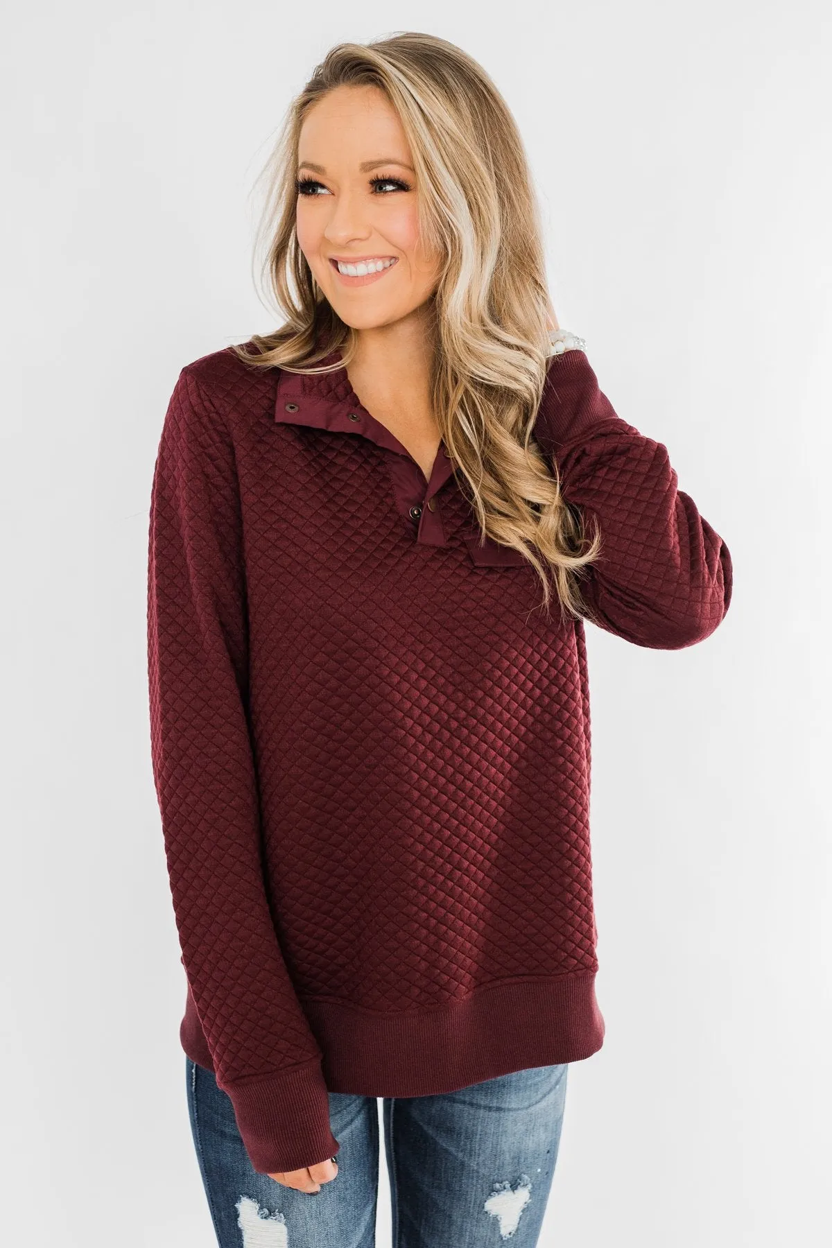 Forever My Friend Quilted Pullover- Burgundy