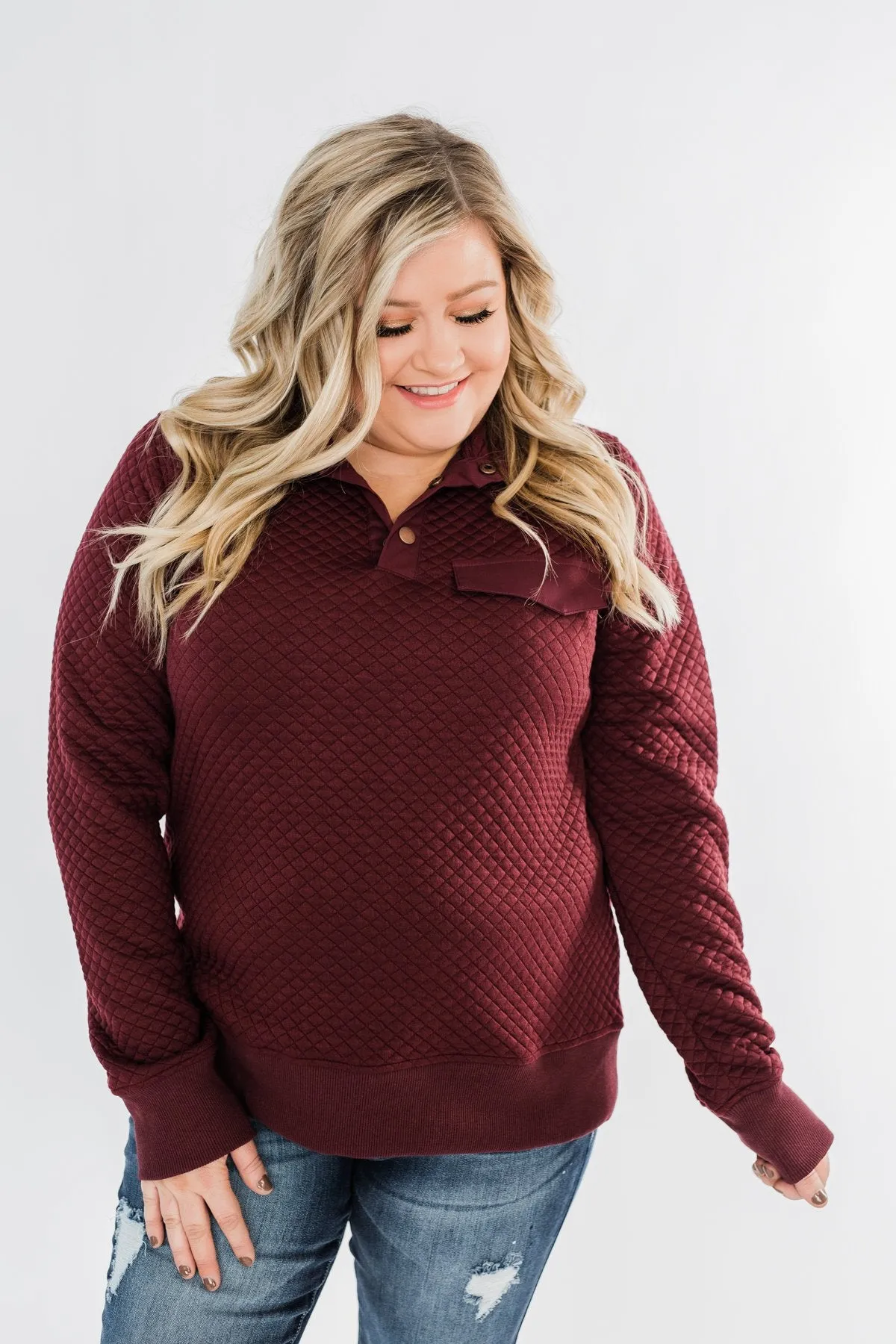 Forever My Friend Quilted Pullover- Burgundy
