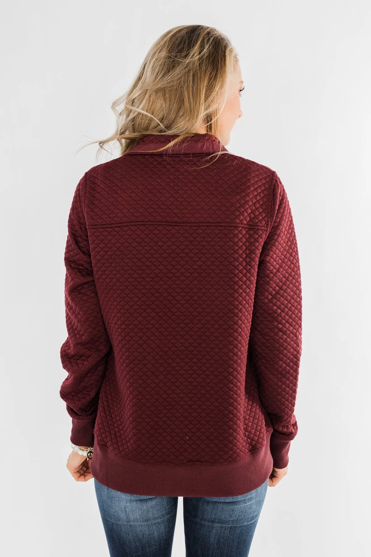 Forever My Friend Quilted Pullover- Burgundy
