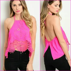 Fuschia lace halter top