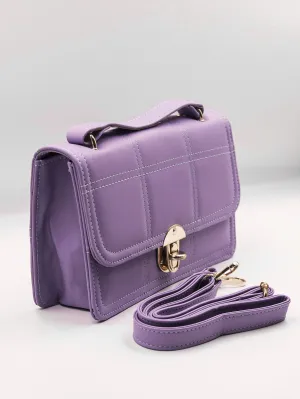Geometric Quilted Twist Lock Satchel Bag With Strap - Purple - FD ⚡