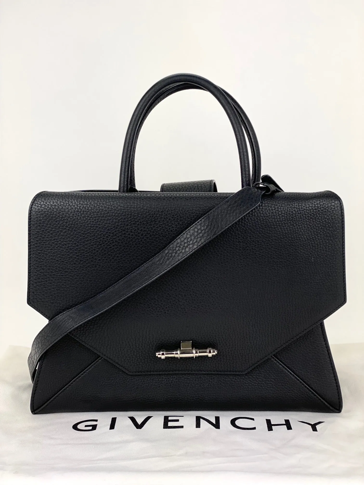 Givenchy Obsedia Medium Flap Black Pebbled Calfskin Satchel Hand Bag