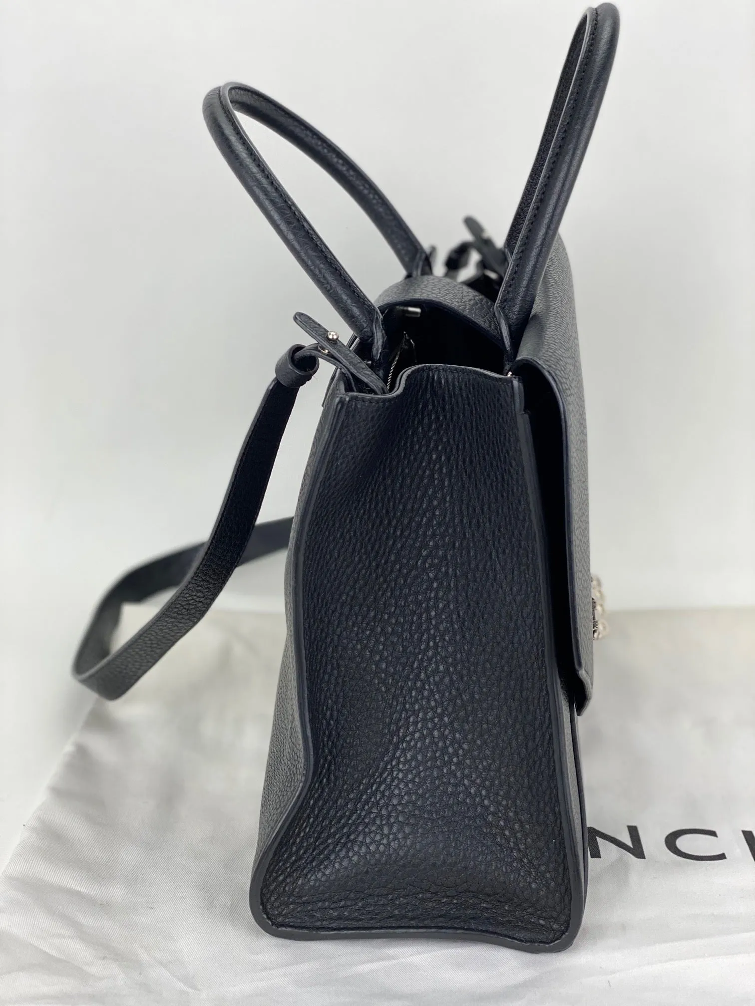 Givenchy Obsedia Medium Flap Black Pebbled Calfskin Satchel Hand Bag
