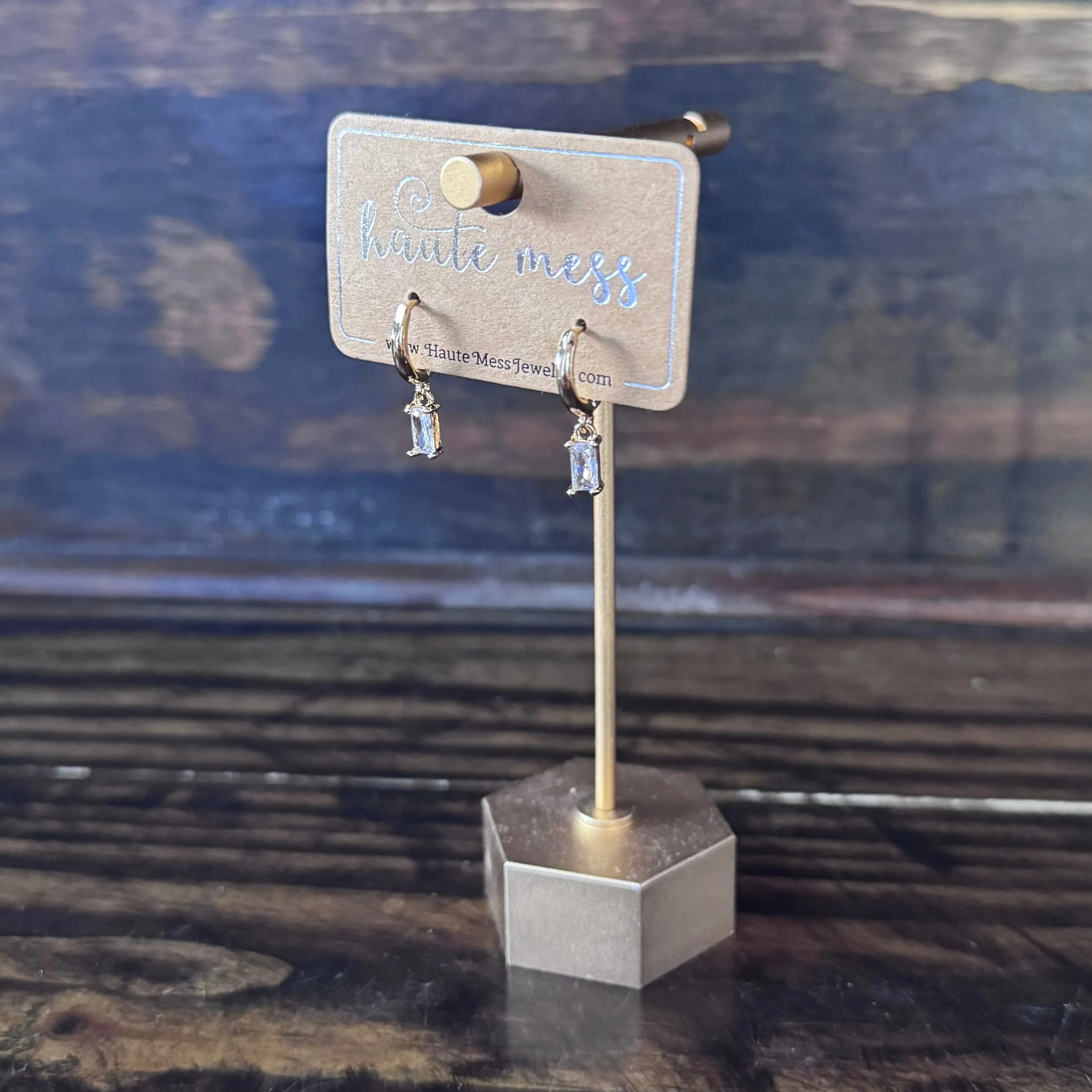 Gold Huggie with CZ Dangle Earrings