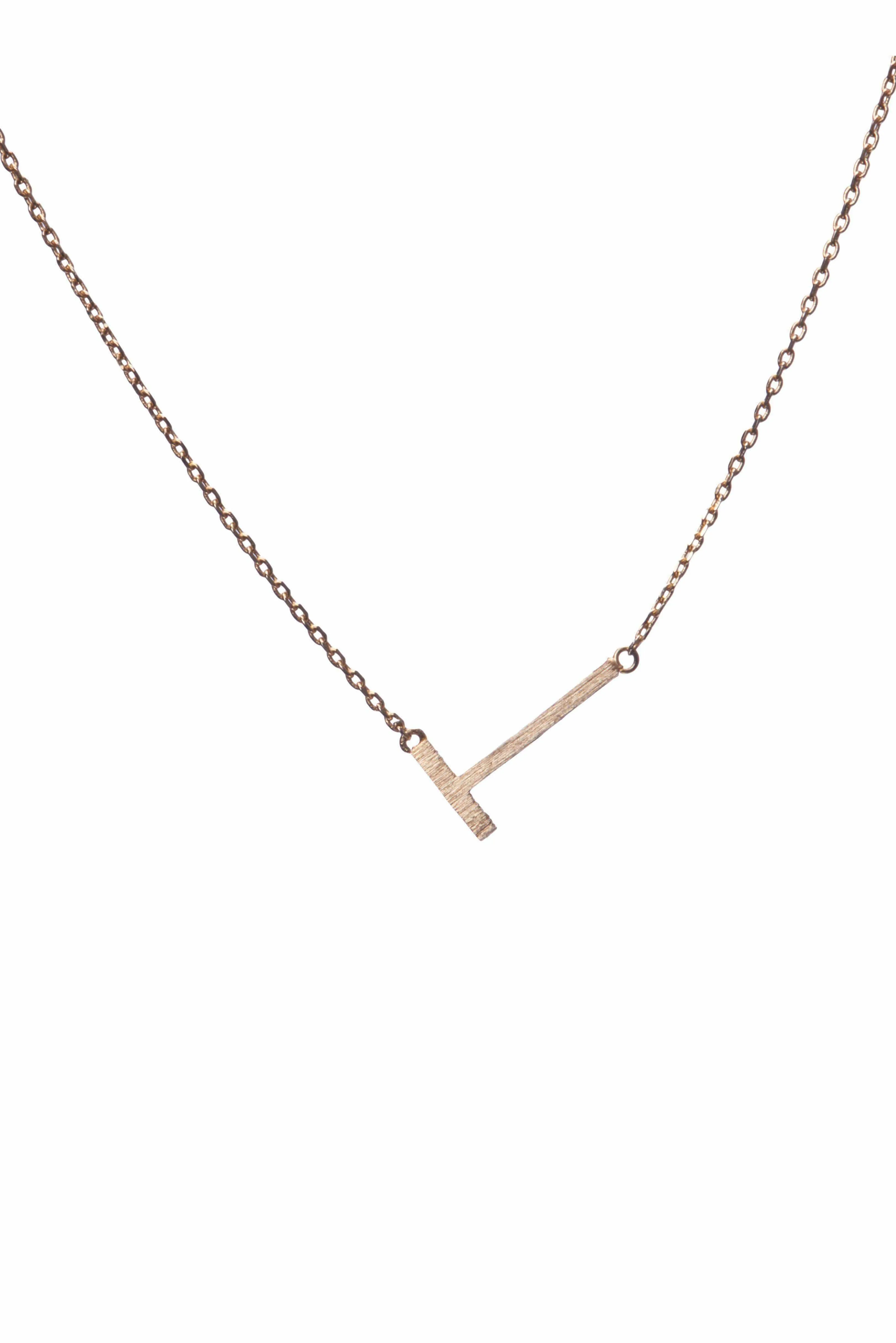 Gold Sideways Initial Pendant Necklace