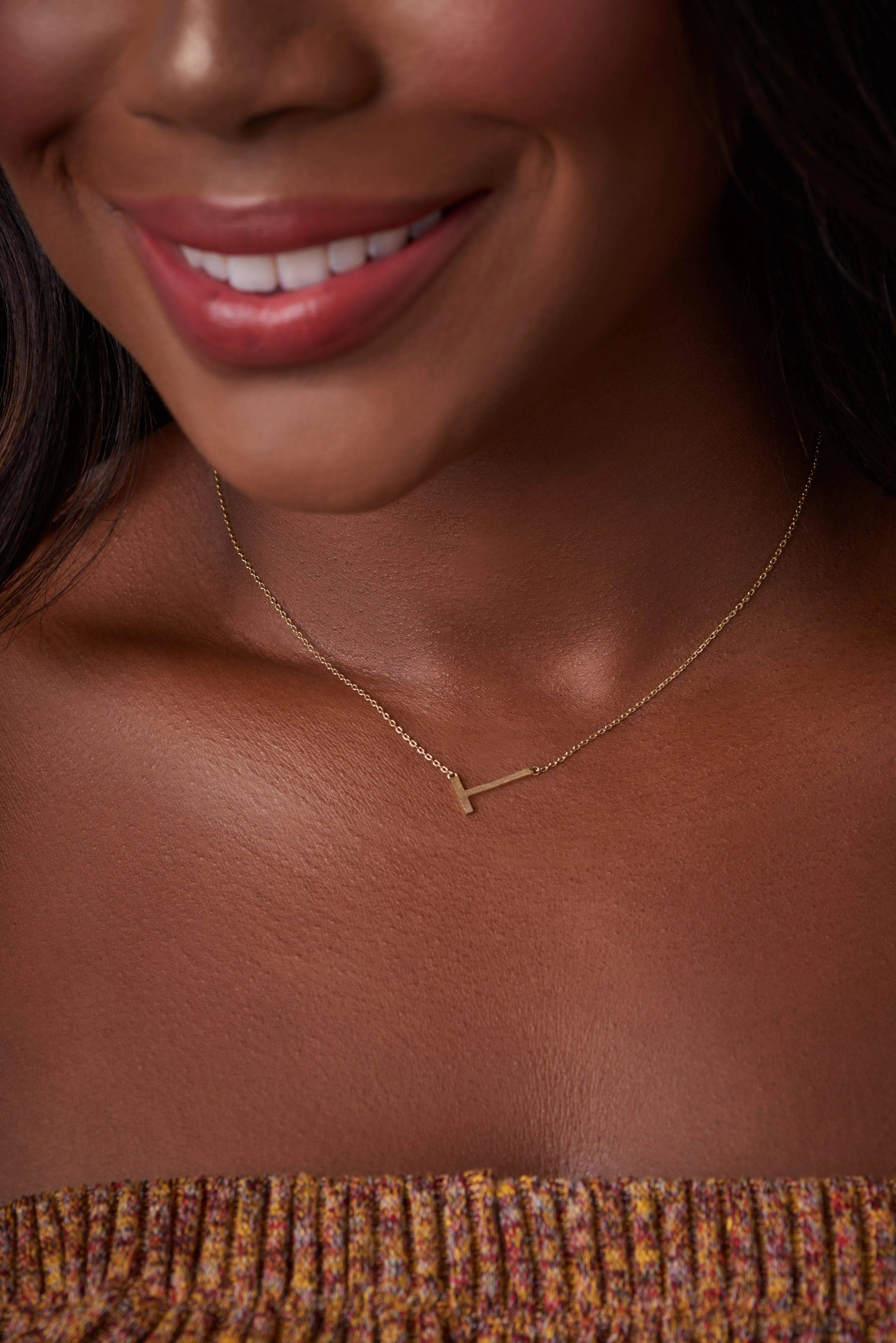 Gold Sideways Initial Pendant Necklace