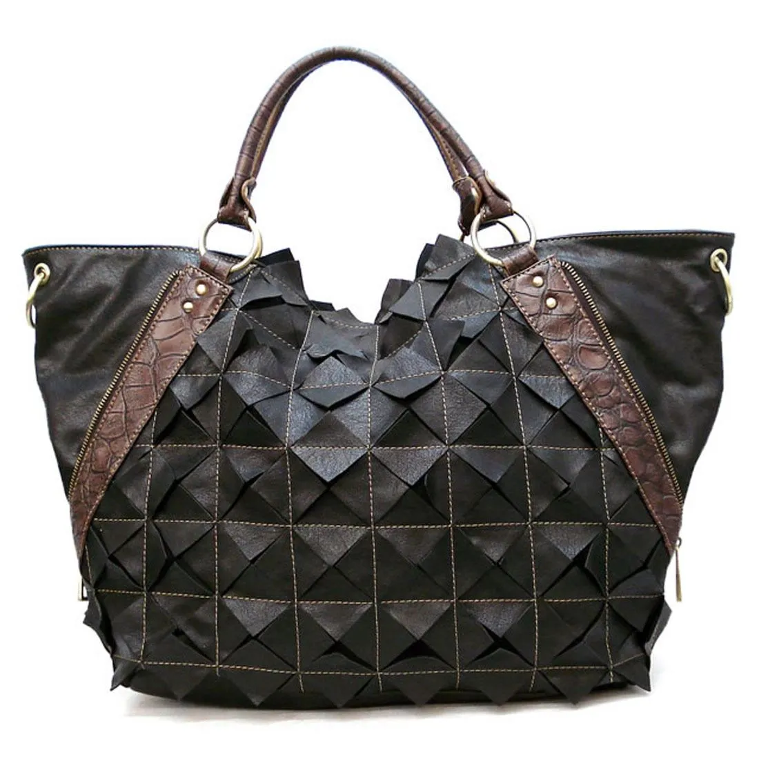Golden Stud Dual Layers Zipper XL Shoulder Bag Tote rhinestone designer inspired