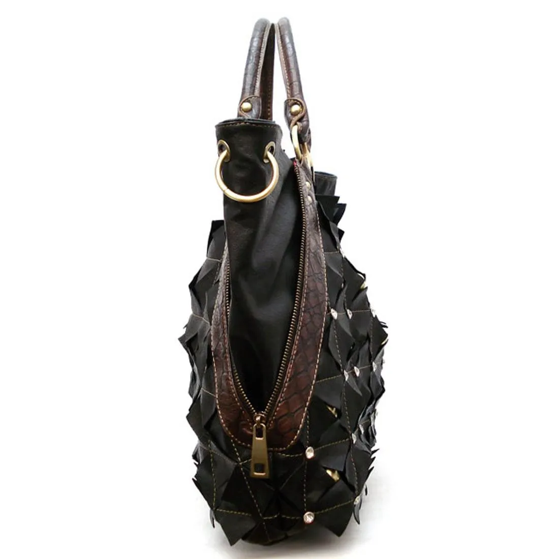 Golden Stud Dual Layers Zipper XL Shoulder Bag Tote rhinestone designer inspired