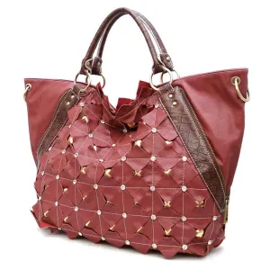 Golden Stud Dual Layers Zipper XL Shoulder Bag Tote rhinestone designer inspired