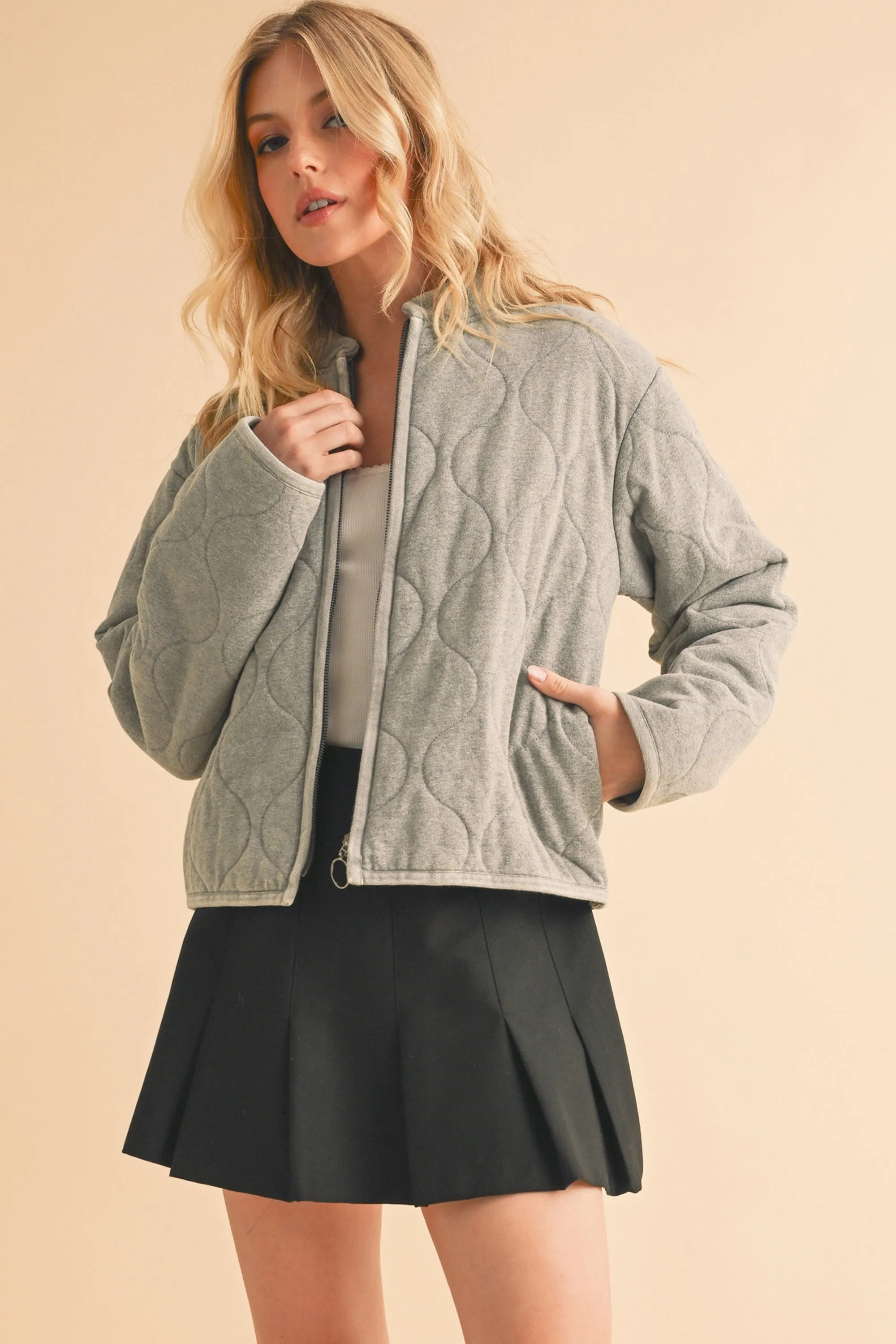 Gray Zip Up Quilted Jacket