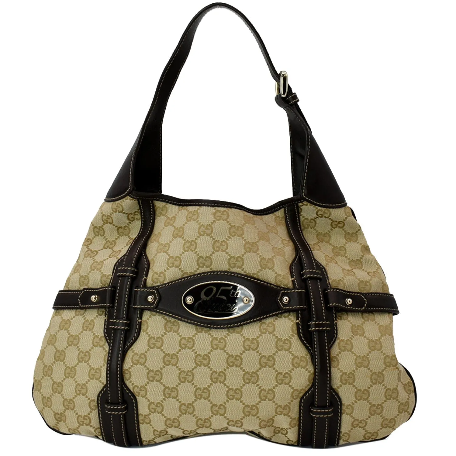 GUCCI 85th Anniversary Horsebit GG Canvas Hobo Bag Beige 163804