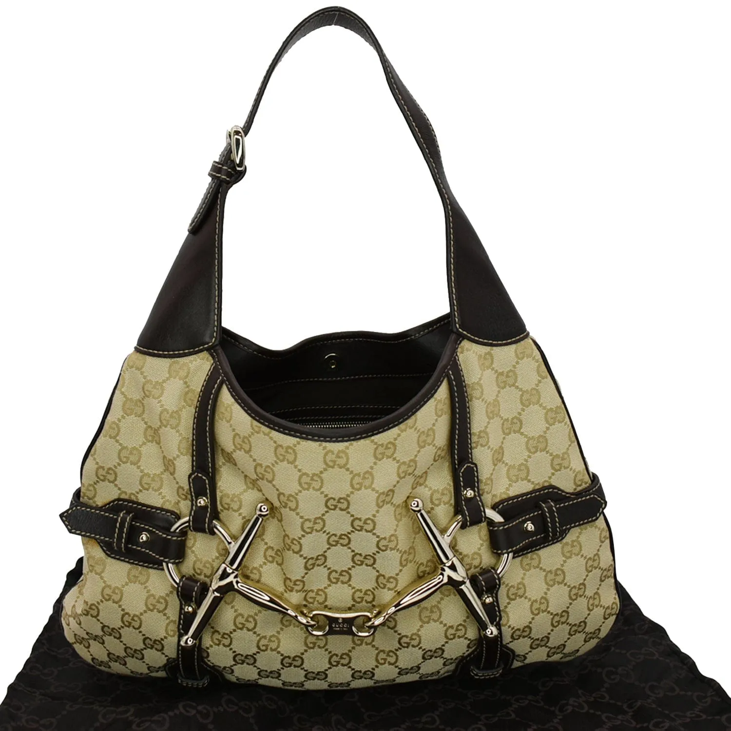 GUCCI 85th Anniversary Horsebit GG Canvas Hobo Bag Beige 163804
