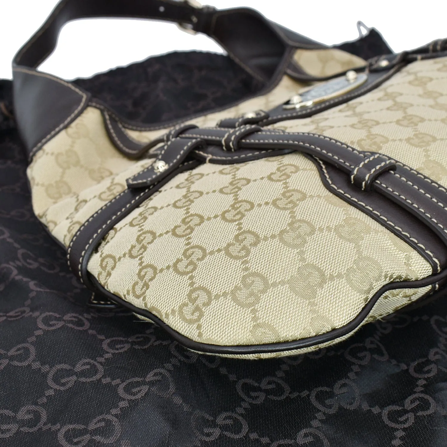 GUCCI 85th Anniversary Horsebit GG Canvas Hobo Bag Beige 163804
