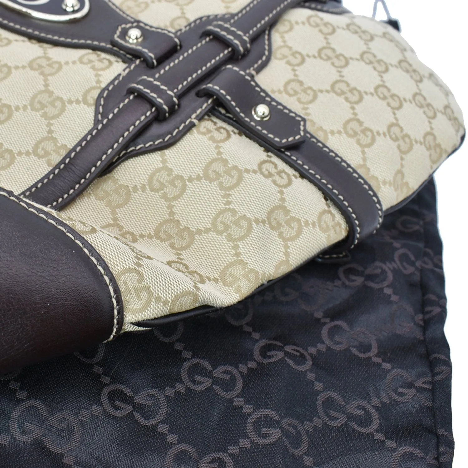 GUCCI 85th Anniversary Horsebit GG Canvas Hobo Bag Beige 163804