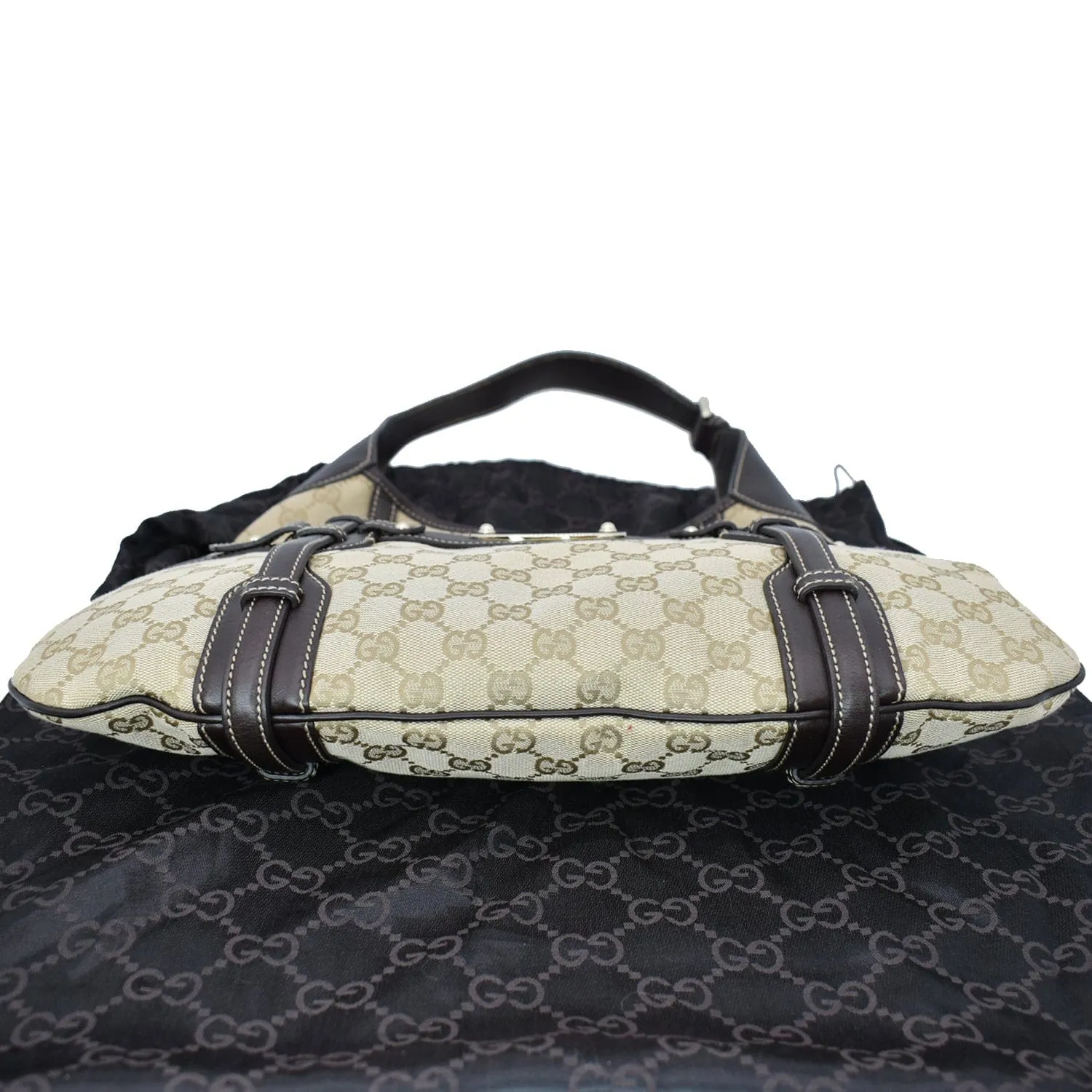 GUCCI 85th Anniversary Horsebit GG Canvas Hobo Bag Beige 163804