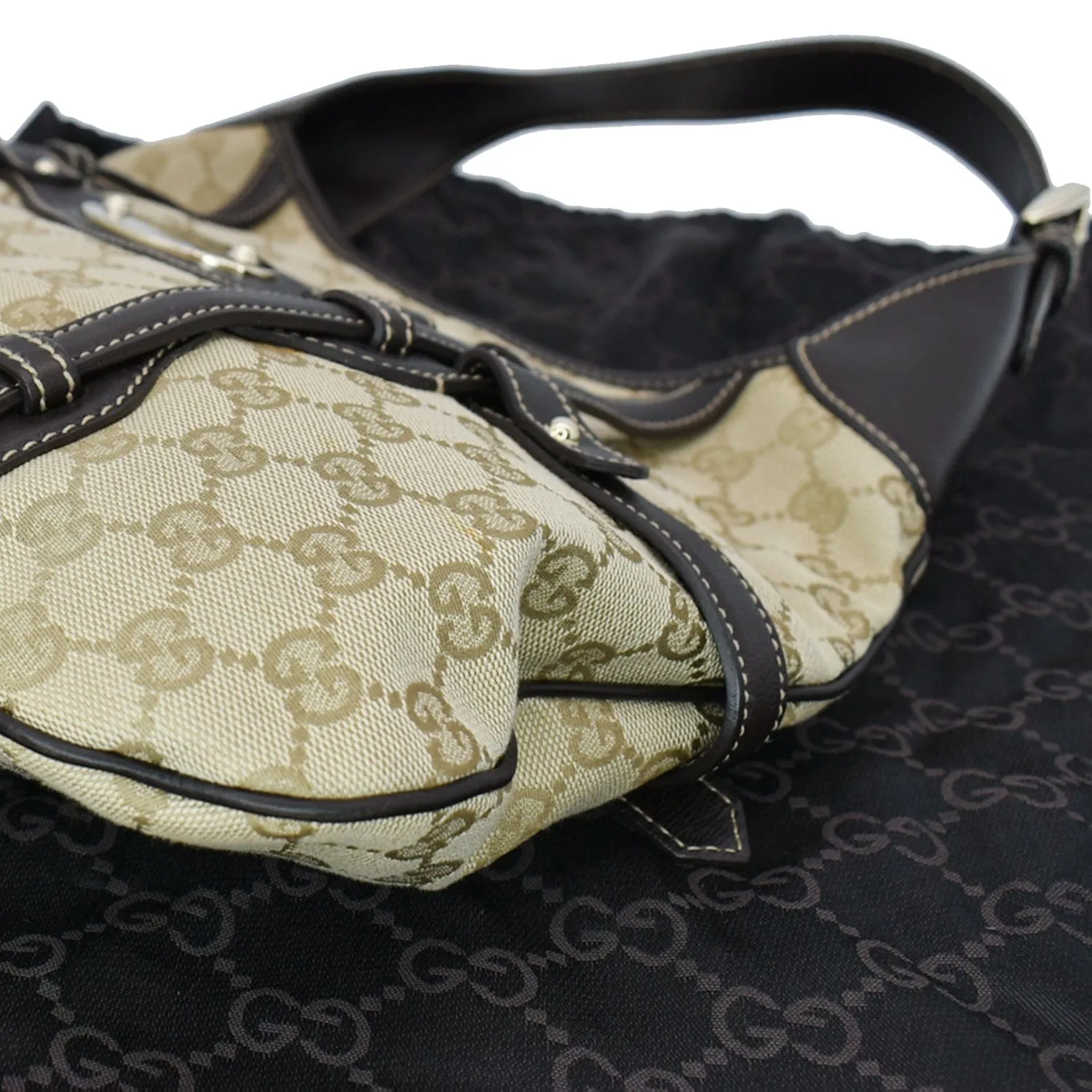 GUCCI 85th Anniversary Horsebit GG Canvas Hobo Bag Beige 163804