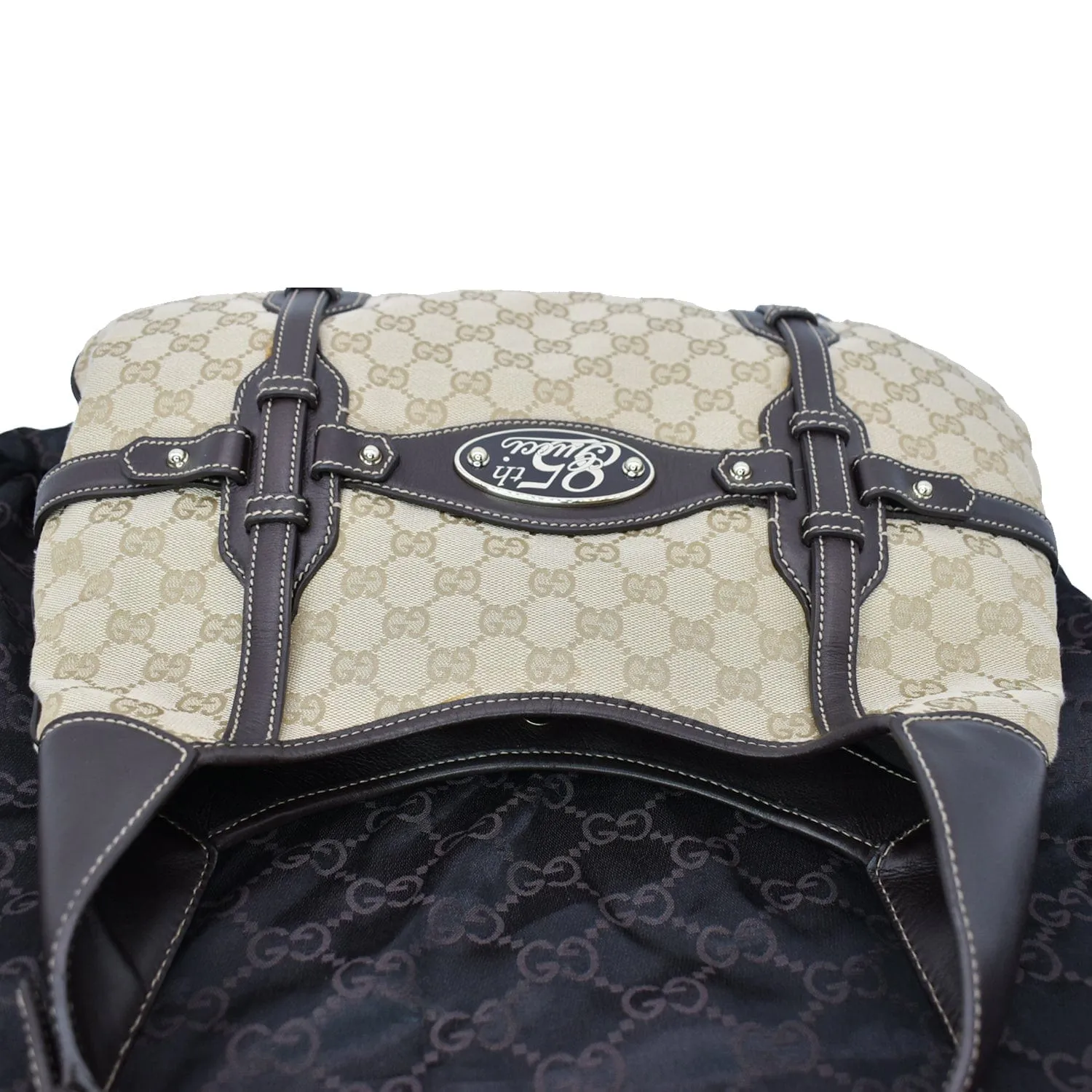 GUCCI 85th Anniversary Horsebit GG Canvas Hobo Bag Beige 163804