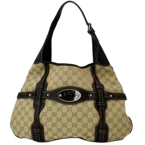 GUCCI 85th Anniversary Horsebit GG Canvas Hobo Bag Beige 163804