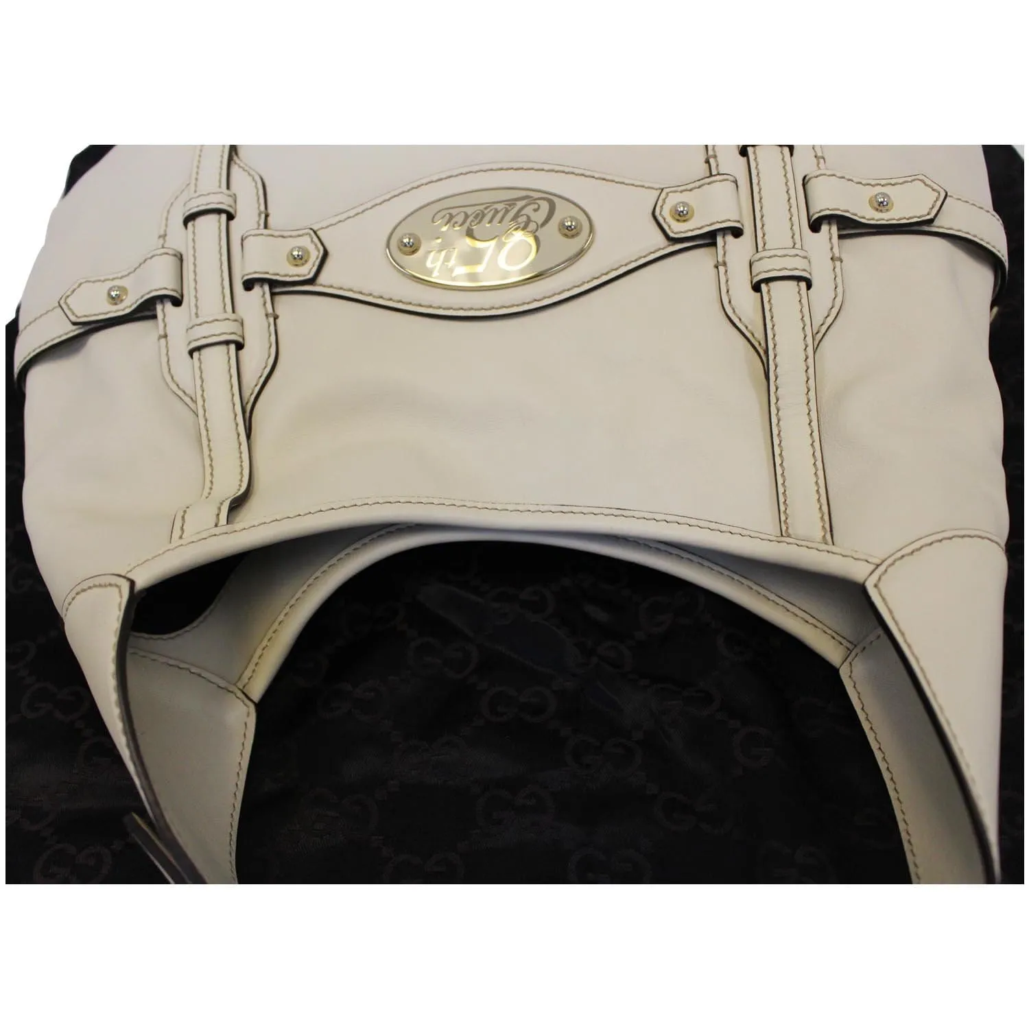 GUCCI 85th Anniversary Horsebit Leather Hobo Bag White 163804