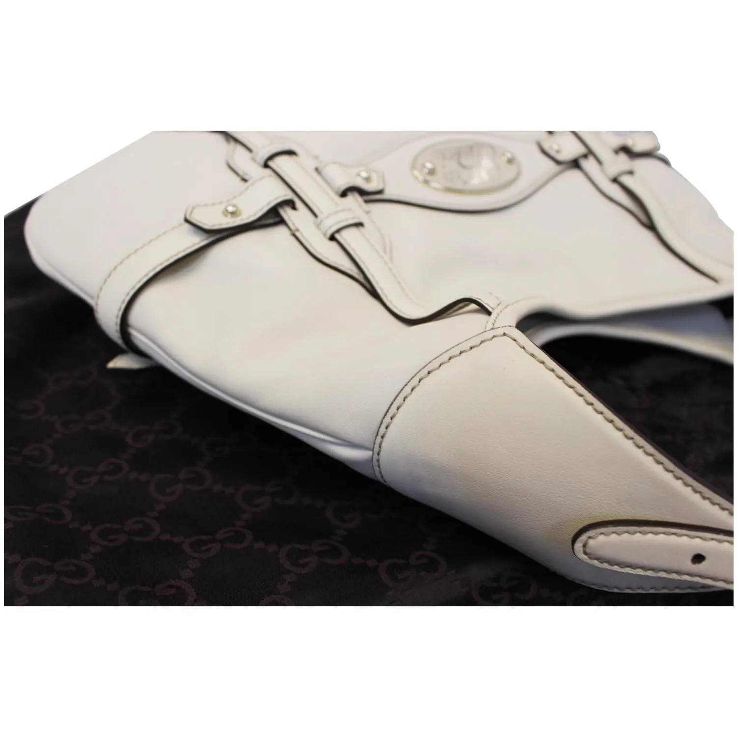 GUCCI 85th Anniversary Horsebit Leather Hobo Bag White 163804