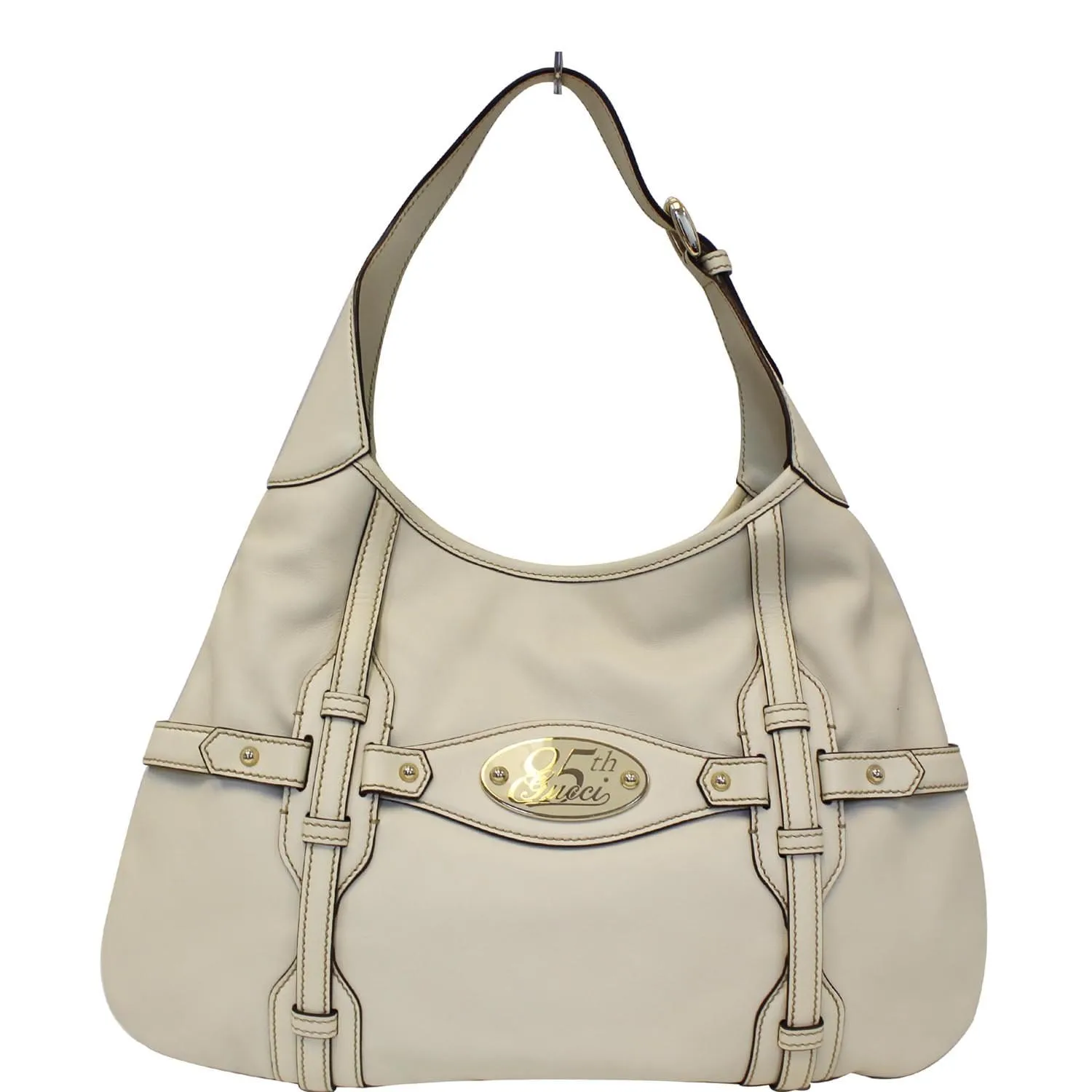 GUCCI 85th Anniversary Horsebit Leather Hobo Bag White 163804