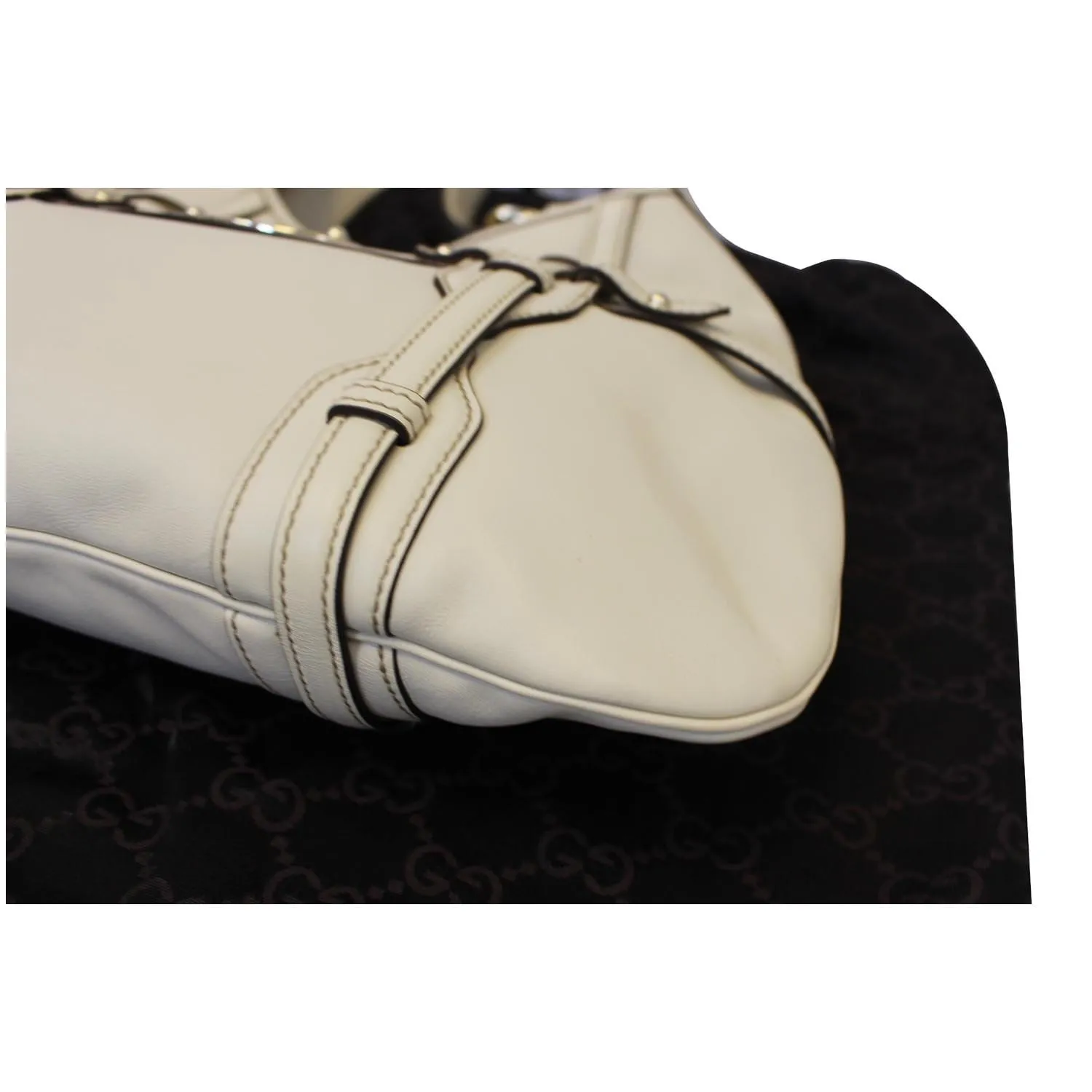 GUCCI 85th Anniversary Horsebit Leather Hobo Bag White 163804