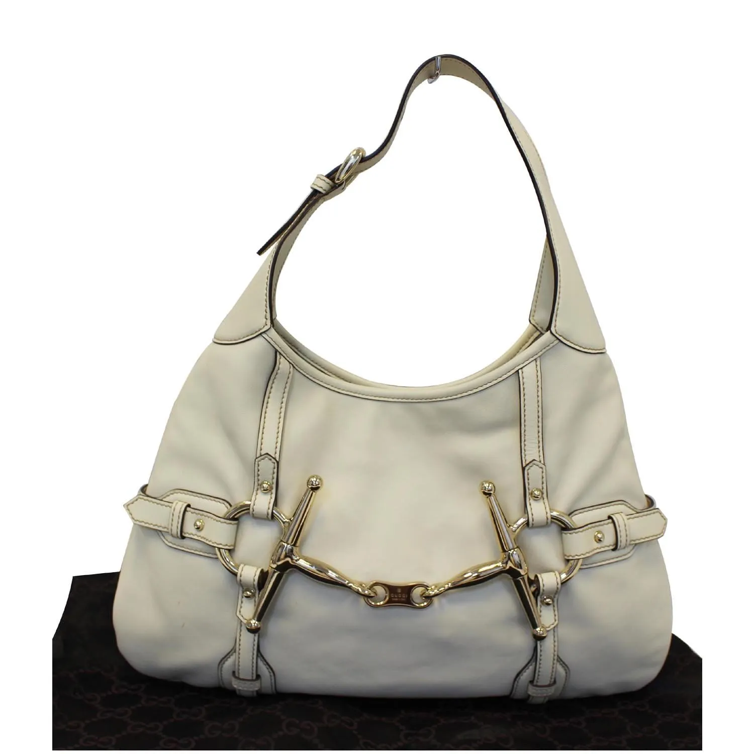 GUCCI 85th Anniversary Horsebit Leather Hobo Bag White 163804