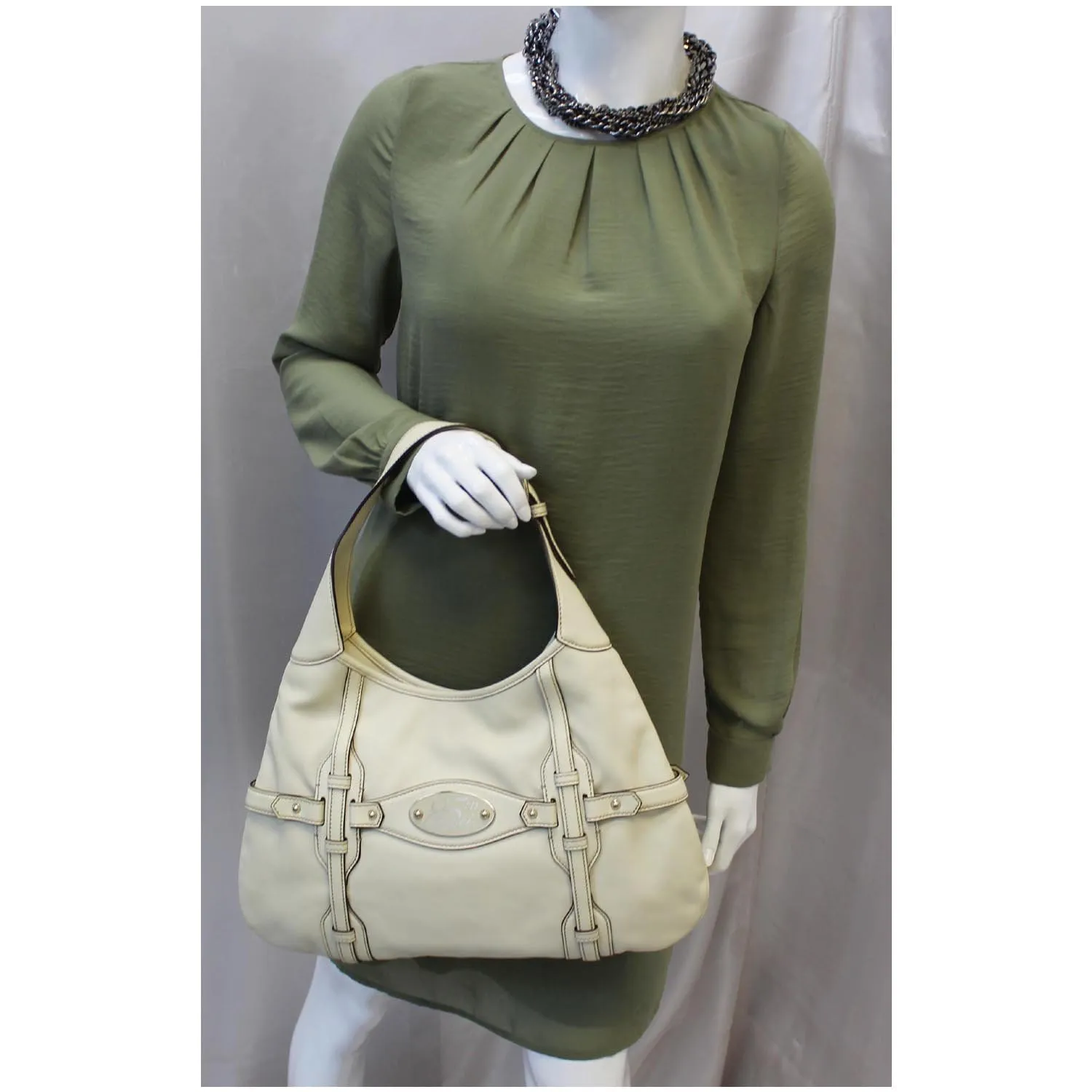 GUCCI 85th Anniversary Horsebit Leather Hobo Bag White 163804