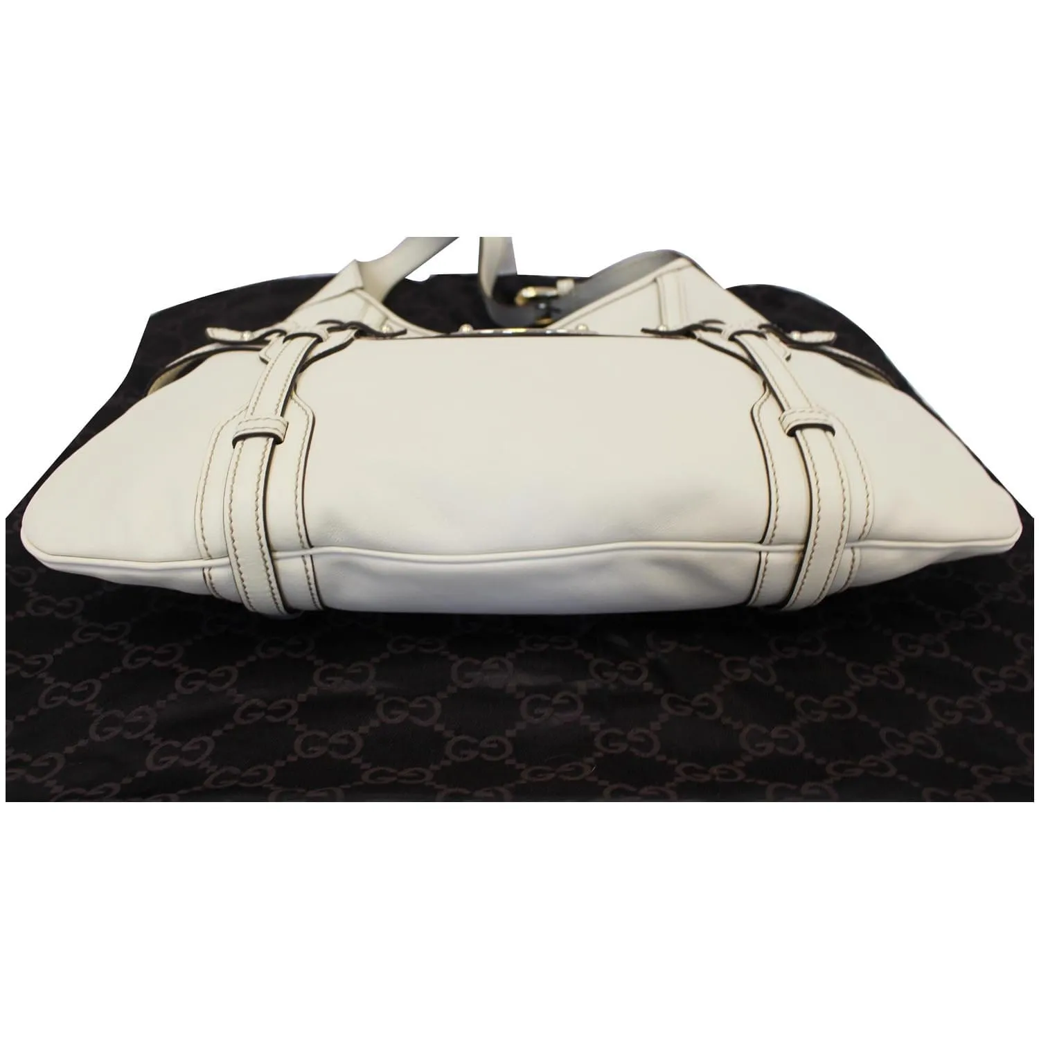 GUCCI 85th Anniversary Horsebit Leather Hobo Bag White 163804