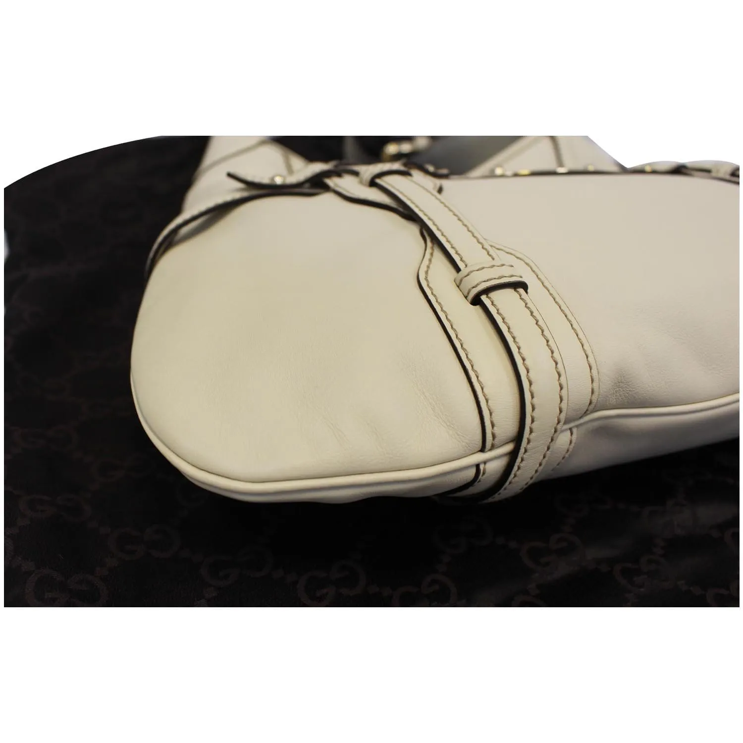GUCCI 85th Anniversary Horsebit Leather Hobo Bag White 163804