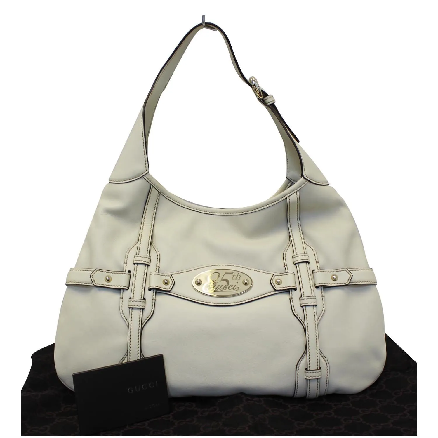 GUCCI 85th Anniversary Horsebit Leather Hobo Bag White 163804