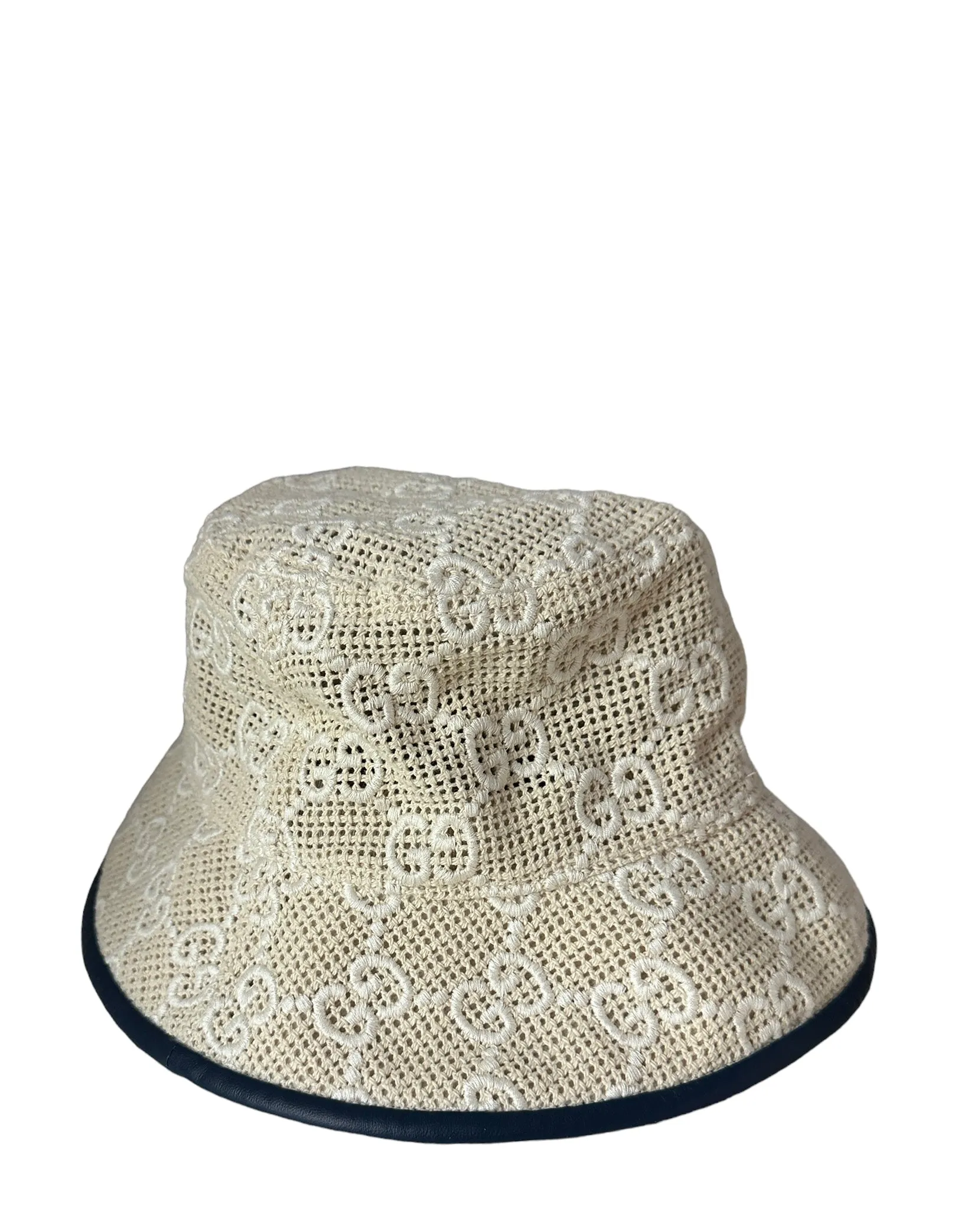 Gucci Beige Monogram Embroidered Bucket Hat sz Large