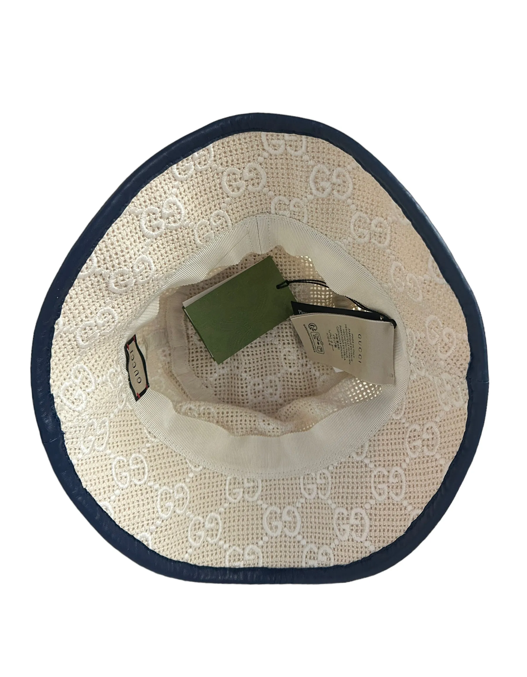 Gucci Beige Monogram Embroidered Bucket Hat sz Large