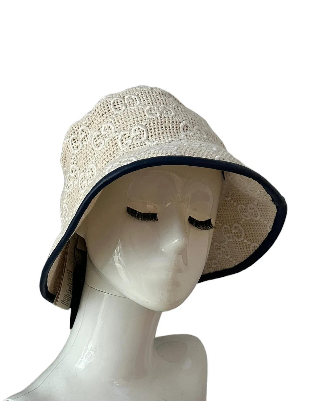 Gucci Beige Monogram Embroidered Bucket Hat sz Large