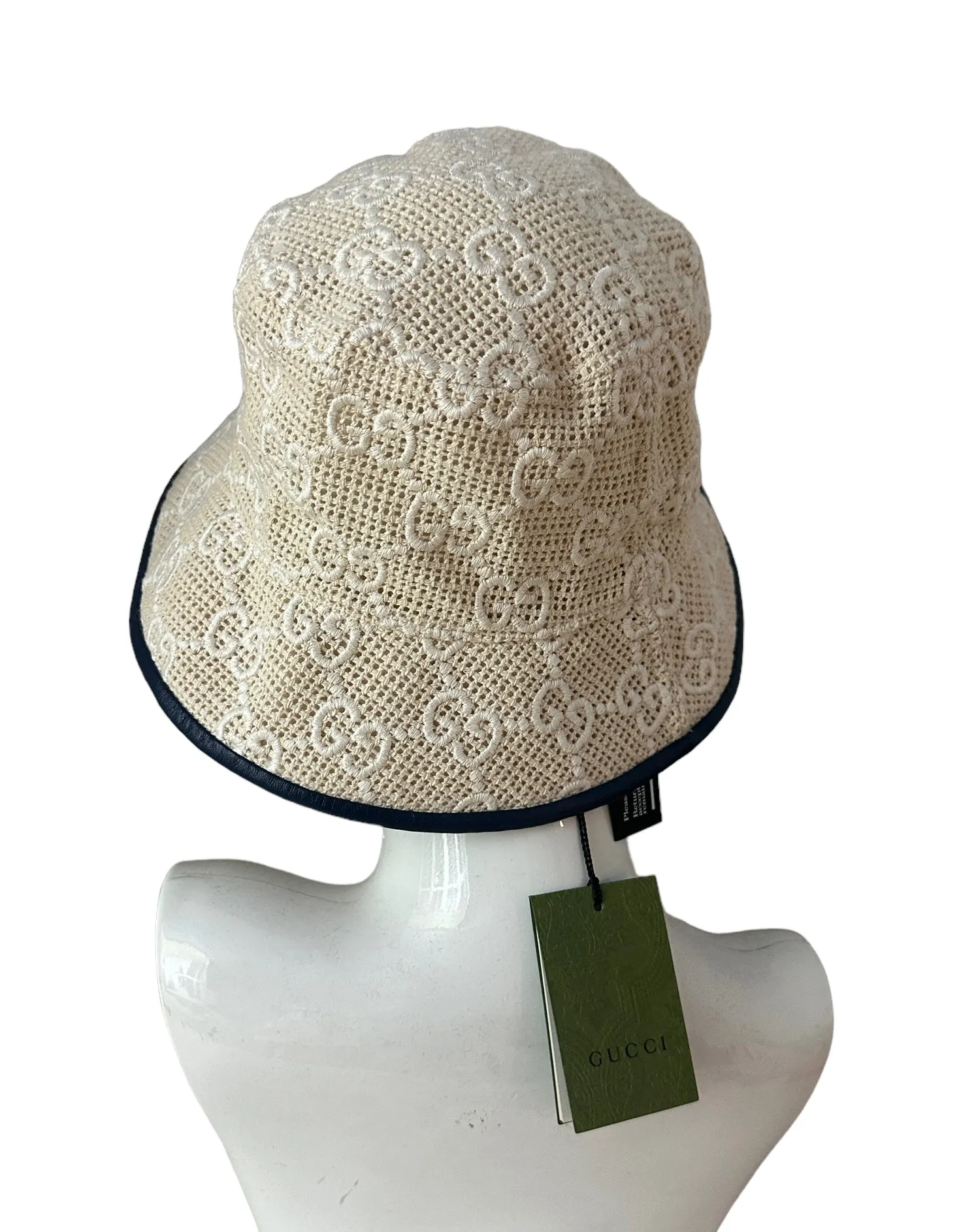 Gucci Beige Monogram Embroidered Bucket Hat sz Large