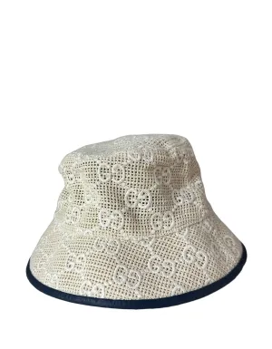 Gucci Beige Monogram Embroidered Bucket Hat sz Large