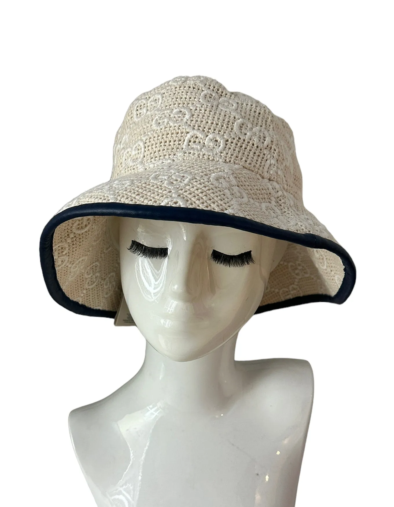 Gucci Beige Monogram Embroidered Bucket Hat sz Large