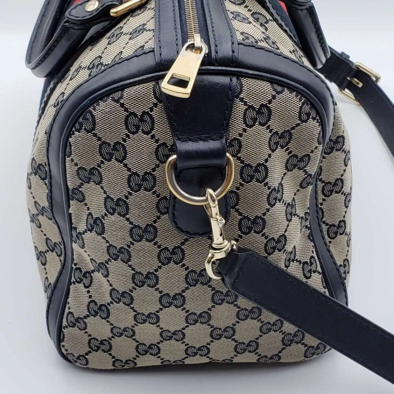 GUCCI Boston Medium Navy GG Cloth Satchel Bag