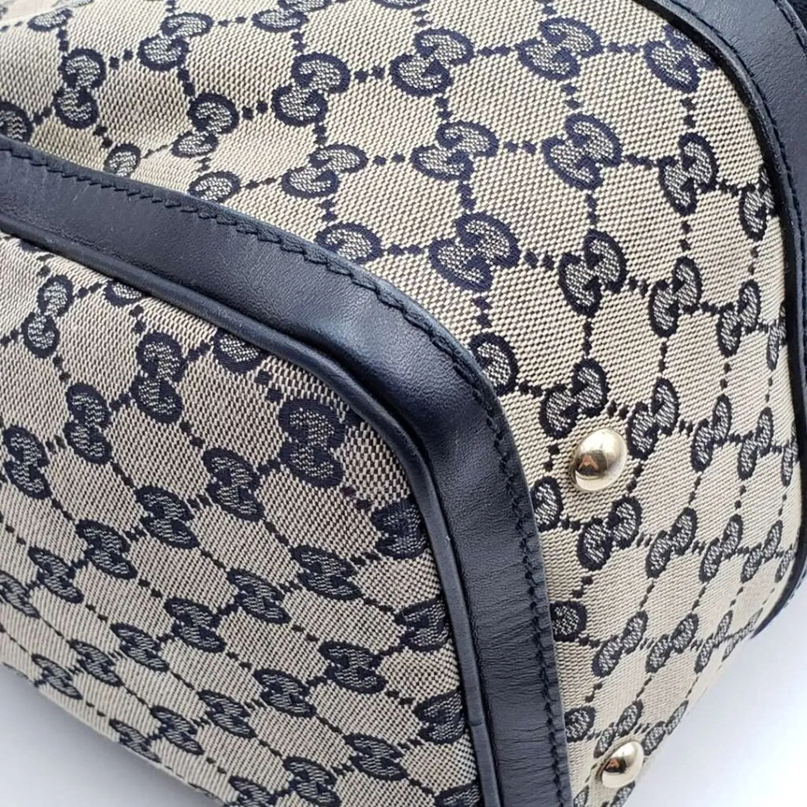 GUCCI Boston Medium Navy GG Cloth Satchel Bag