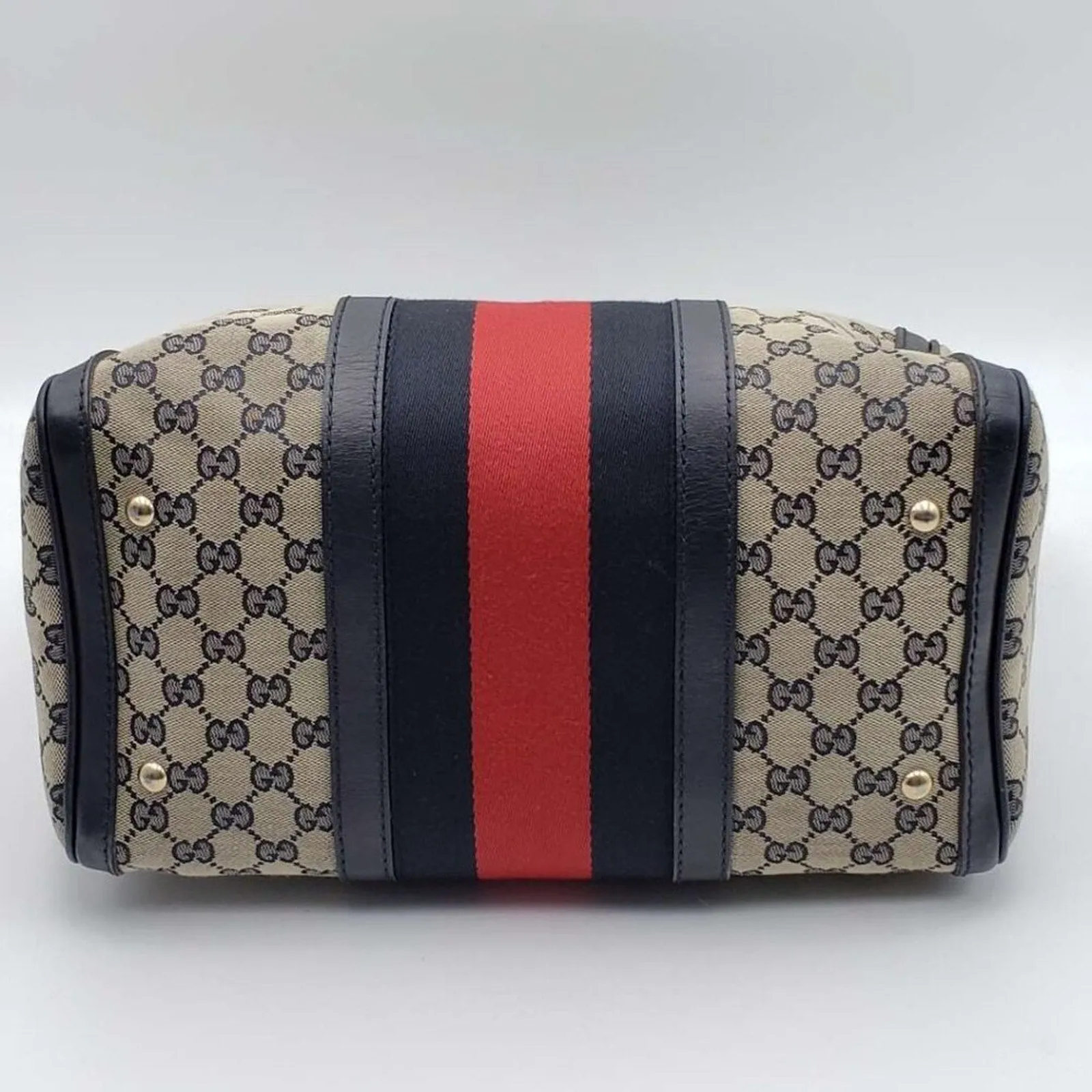 GUCCI Boston Medium Navy GG Cloth Satchel Bag
