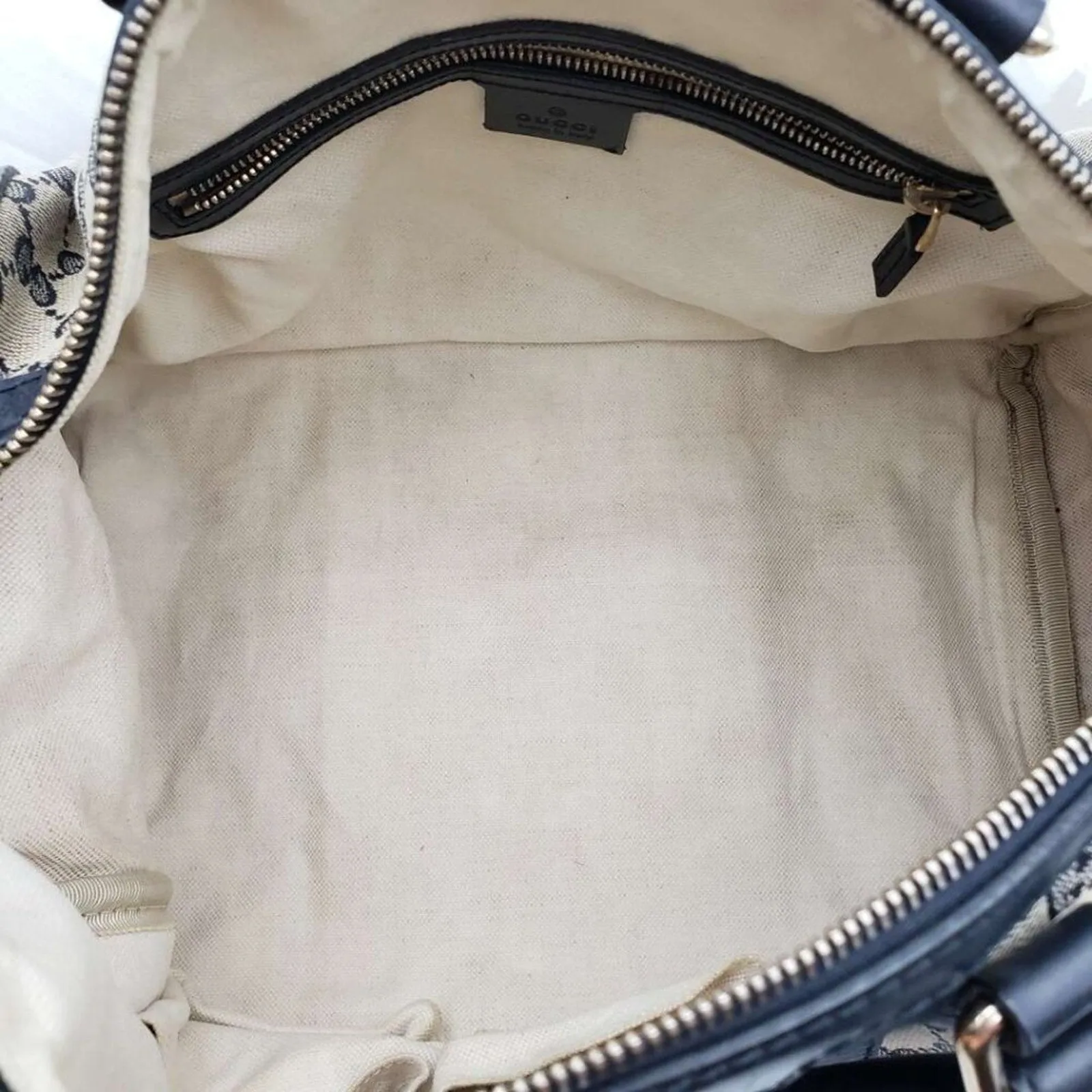 GUCCI Boston Medium Navy GG Cloth Satchel Bag