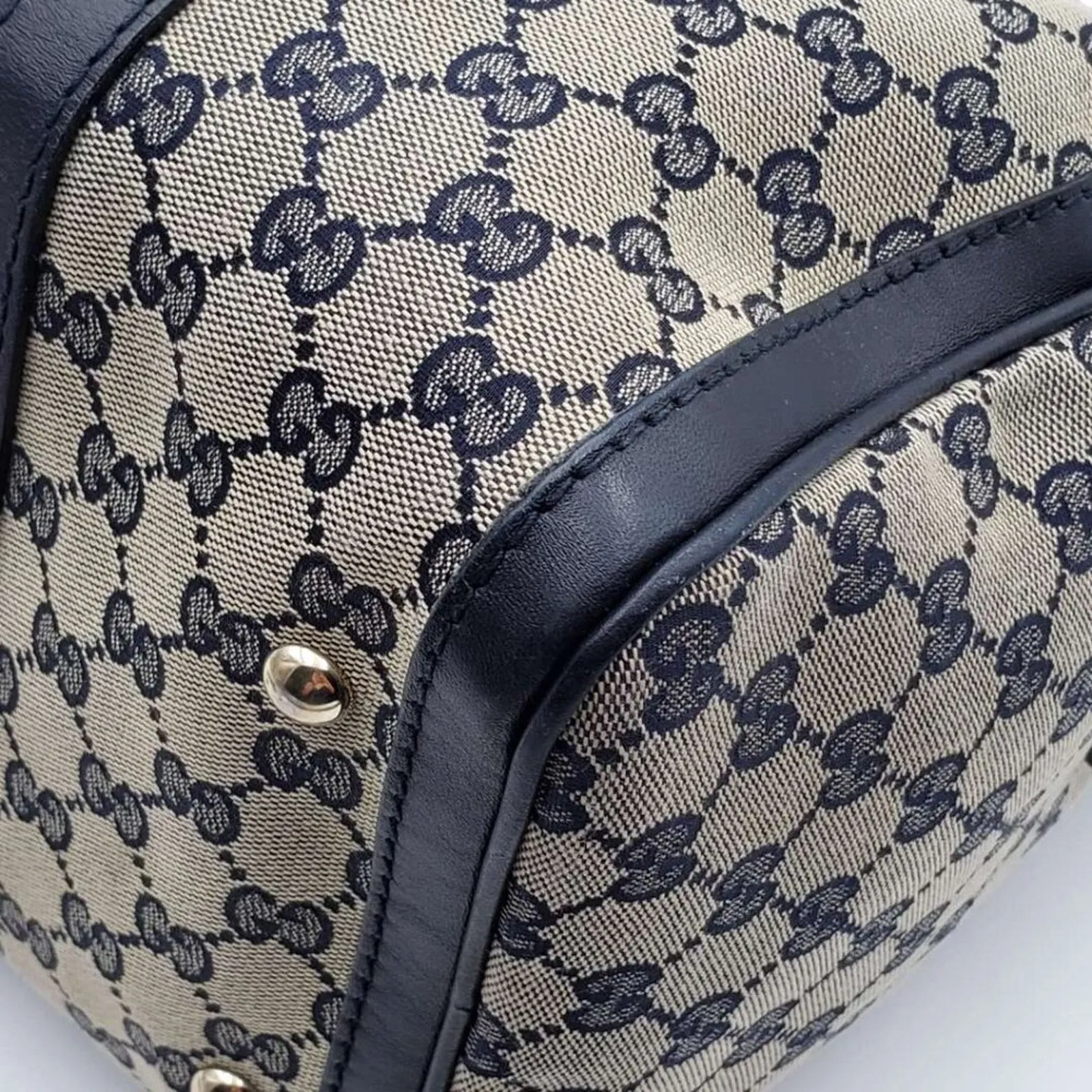 GUCCI Boston Medium Navy GG Cloth Satchel Bag
